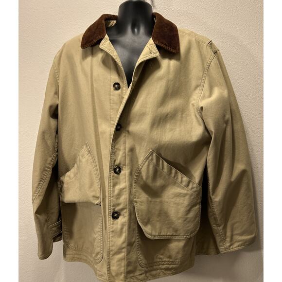 Vintage Lands End Jacket Men’s L Tan Chore Coat Barn Canvas Plaid Corduroy Trim - Picture 2 of 7